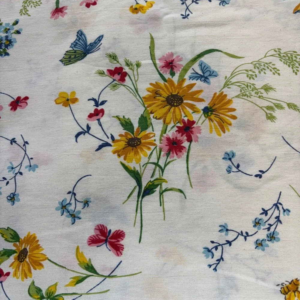 Cannon Dura-Soft Queen Flat Sheets Set of 2 Vintage Floral Butterfly White Multi